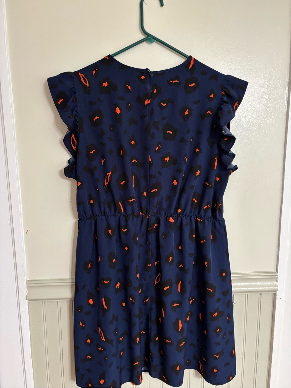 Girls Navy Blue Dress with Orange Leopard Print